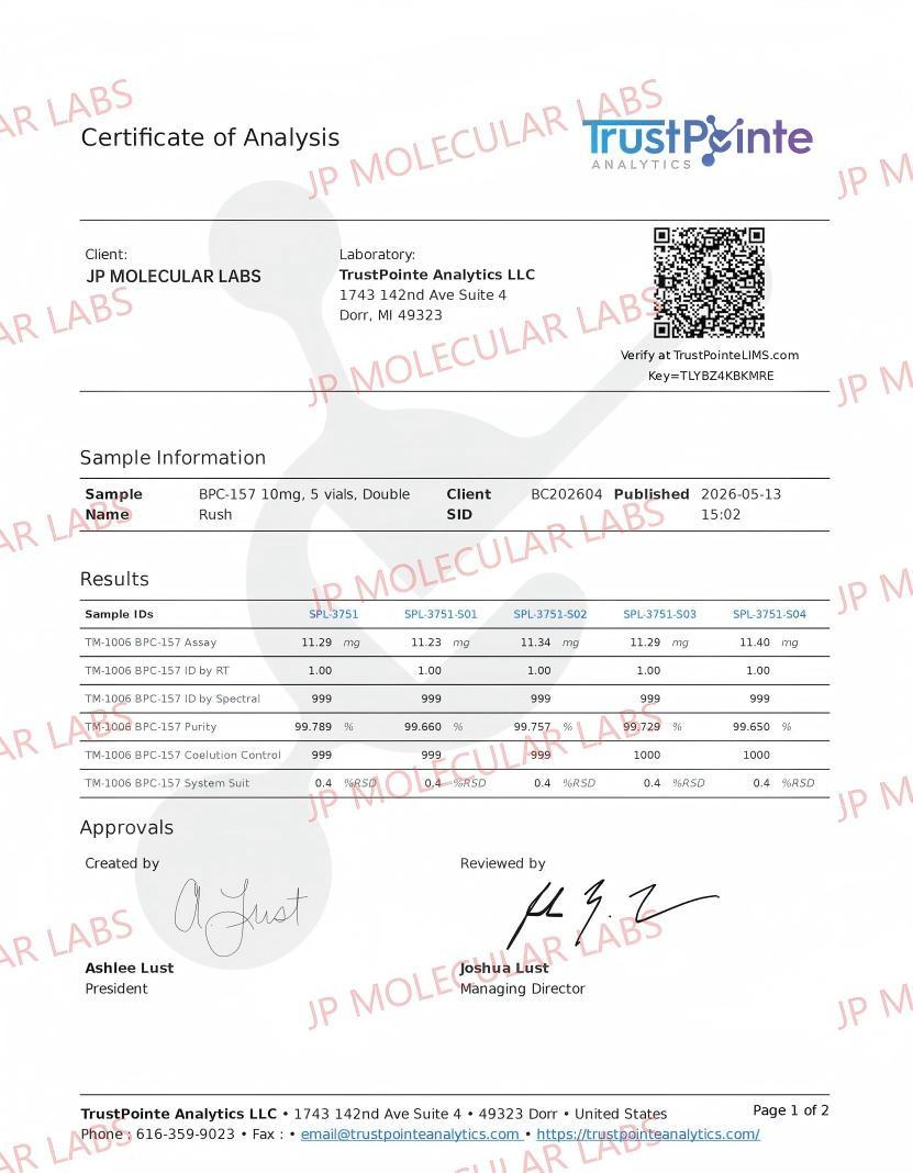 BPC-157 Peptide – Tissue Repair & Recovery Research Compound – JP MOLECULAR LABS